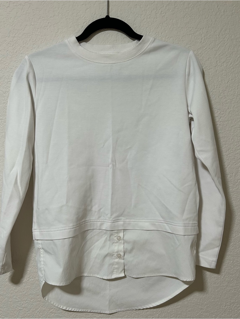 Athleta White Long Sleeve Layered Button-Hem Top